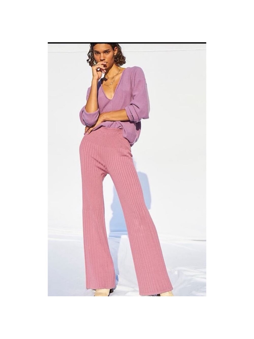 Free People Keep It Real Flare Trousers Blush Pink Small